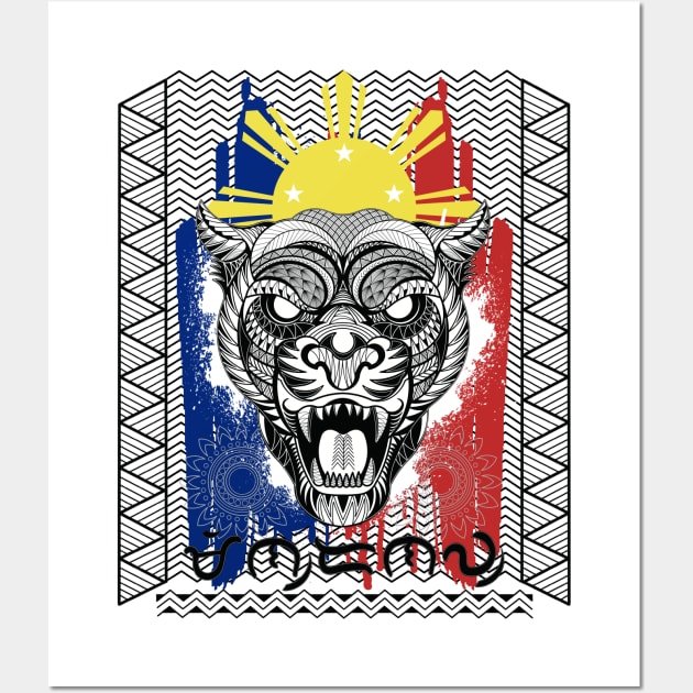 Philippine Flag Tribal line Art Tiger/Baybayin word Mindanaw (Mindanao) Wall Art by Pirma Pinas